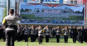 Memasuki Tahap Pemungutan Suara, Polda DIY Gelar Apel Pergeseran Pasukan
