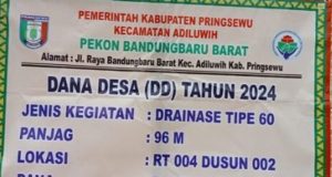 Pekon Bandung Baru Barat Bangun Drainase Dana Desa tahun 2024